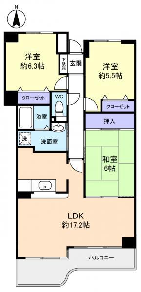 アイングレース八千代(3LDK/4階)の間取り写真