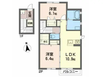 シャーメゾン アサヒ(2LDK/2階)の間取り写真