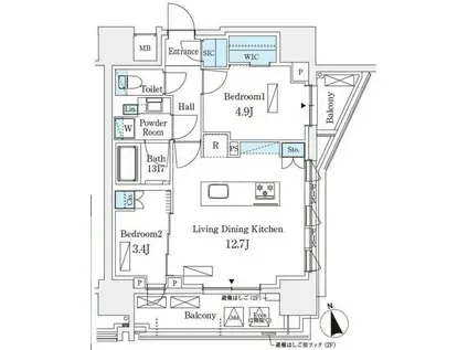 シーズンフラッツ浅草六丁目(2LDK/9階)の間取り写真