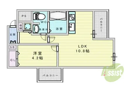 クオリティ西三国(1LDK/4階)の間取り写真