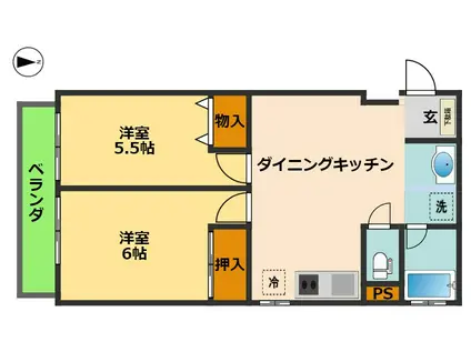 石本マンション(2DK/3階)の間取り写真