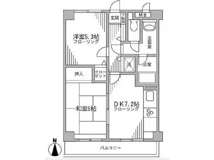 シュール梶ヶ谷(2DK/4階)の間取り写真