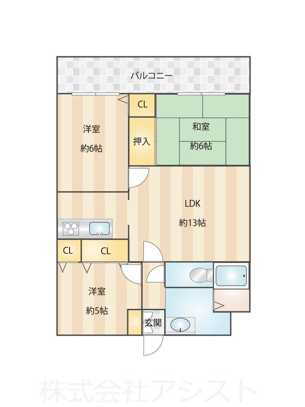プレアール新飯塚(3LDK/3階)の間取り写真