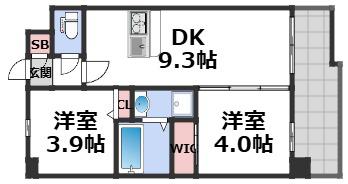 セレニテフラン谷町四丁目アリエ(2DK/12階)の間取り写真