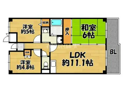 四條畷・サカモトマンション(3LDK/5階)の間取り写真