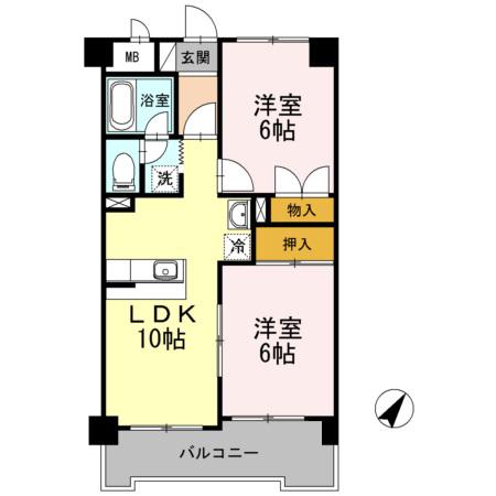 グリーンリーフ泉(2LDK/3階)の間取り写真