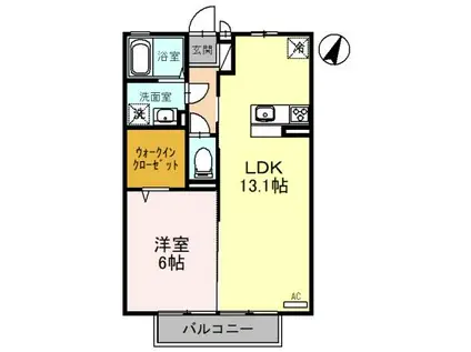 モナリエ中冨居 B棟(1LDK/2階)の間取り写真