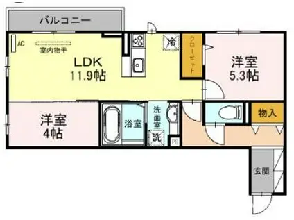 アベニールAVENIR(2LDK/2階)の間取り写真