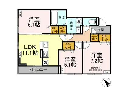 D-ROOM都賀2丁目II-A棟(3LDK/3階)の間取り写真