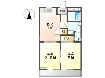 ハイツ西上B(2DK/2階)の間取り写真