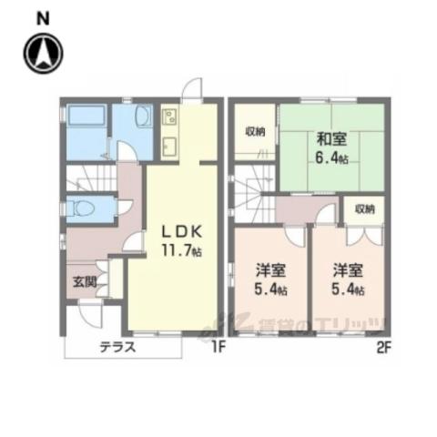 イーストタウン朱雀D(3DK/1階)の間取り写真