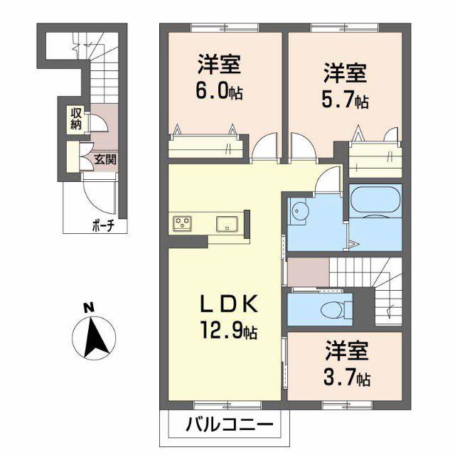 シャーメゾン園部(3LDK/2階)の間取り写真