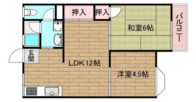 ホワイトハイツB(3DK/2階)の間取り写真