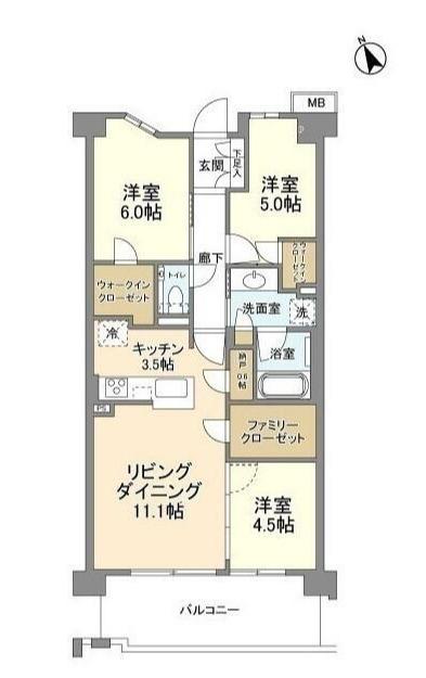 プラウド川崎矢向(3LDK/4階)の間取り写真