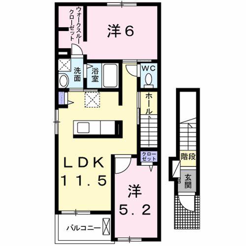 ウエスト・フィールドVII(2LDK/2階)の間取り写真
