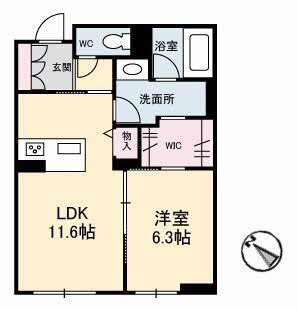 ラ プレスタージュ(1LDK/1階)の間取り写真