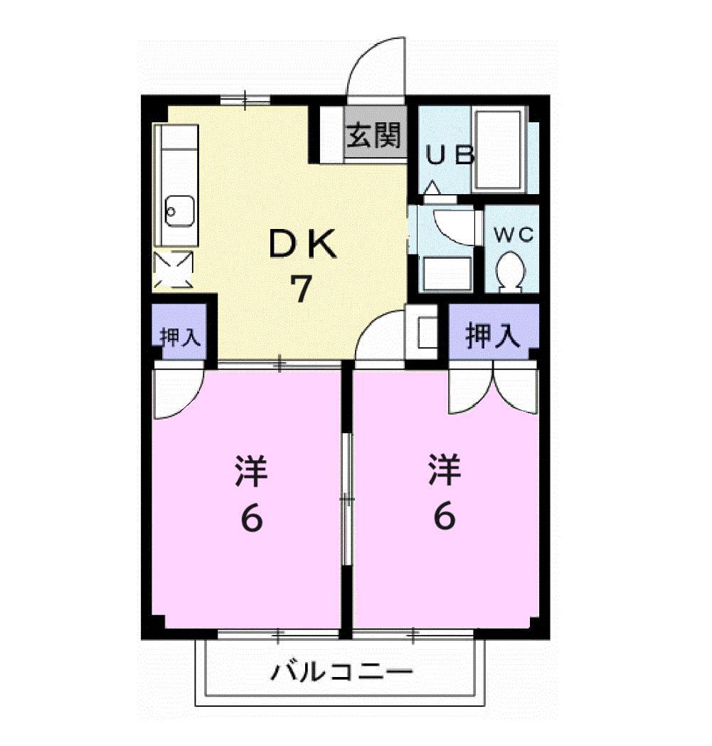 朝日コーポII(2DK/2階)の間取り写真