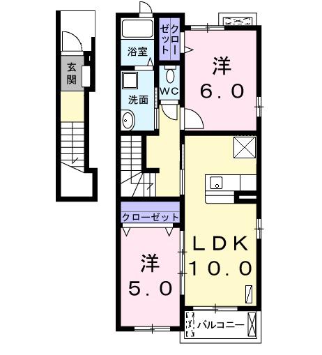 あおなみ線 荒子駅 徒歩16分 2階建 築12年(2LDK/2階)の間取り写真