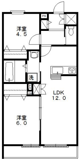 ヘーベルメゾン大久保(2LDK/2階)の間取り写真