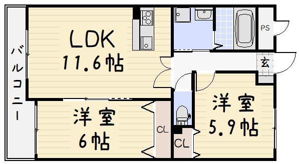 メディアパークIIIコクラ(2LDK/1階)の間取り写真