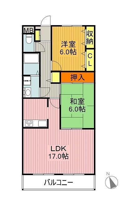 ファミーユすなごB(2LDK/1階)の間取り写真