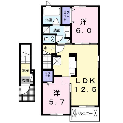 エトワールI(2LDK/2階)の間取り写真