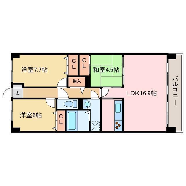 マリベール中須賀(3LDK/3階)の間取り写真