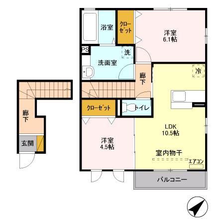 スカイブルーA(2LDK/2階)の間取り写真