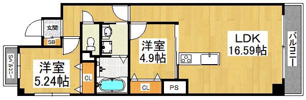 エフイー堺(2LDK/3階)の間取り写真