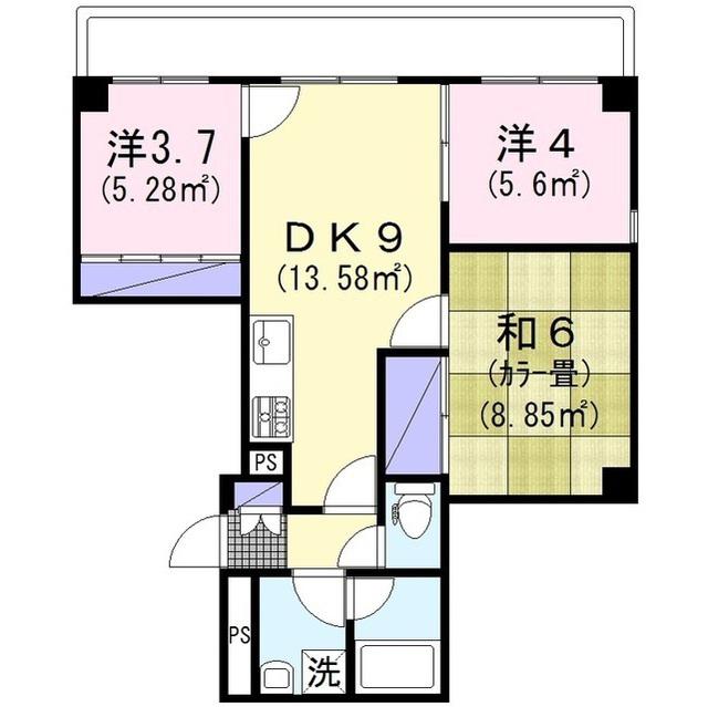 アルカサーノ大和(3DK/2階)の間取り写真