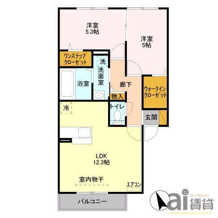 フェニックス小仙波D(2LDK/2階)の間取り写真