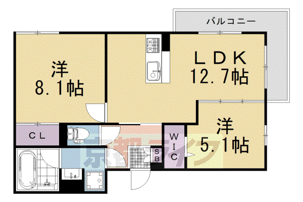 アレ・デ・フルール西向日駅前北棟(2LDK/2階)の間取り写真