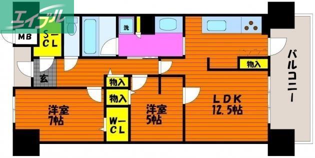 アルファステイツ岡山駅前(2LDK/9階)の間取り写真