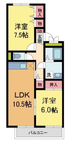 ルミエール甲東園II(2LDK/1階)の間取り写真