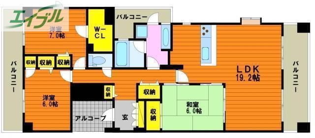 エンヴィーズライフ岡山大雲寺前(3LDK/12階)の間取り写真