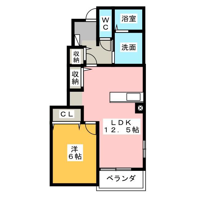 メビウスレーブ(1LDK/1階)の間取り写真