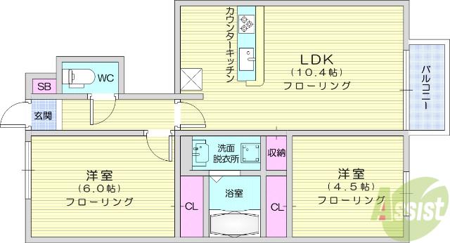 DーROOM ATEASE(2LDK/1階)の間取り写真
