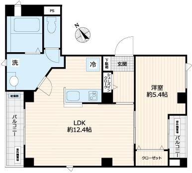 ビューノ日本橋(1LDK/4階)の間取り写真