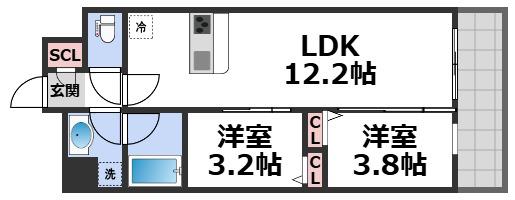 スプランディッド大阪イースト(2LDK/5階)の間取り写真