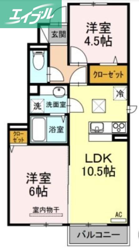 イーストミレニアム(2LDK/1階)の間取り写真