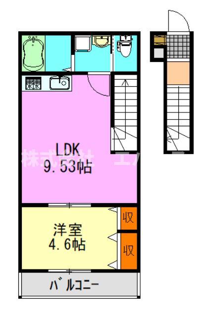 桜木北2丁目 長屋(1LDK/2階)の間取り写真