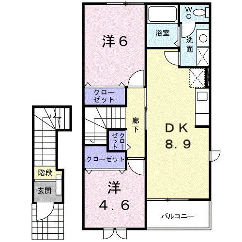 サニーハウスII(2DK/2階)の間取り写真