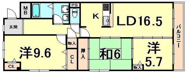 クレール夙川(3LDK/2階)の間取り写真