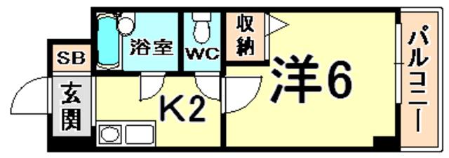 ローズコーポ阪神尼崎(1K/2階)の間取り写真