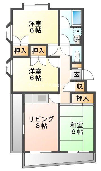 ベルハイネス(3DK/2階)の間取り写真