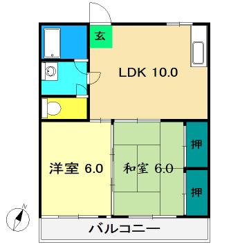 サンフェニックス(2LDK/2階)の間取り写真