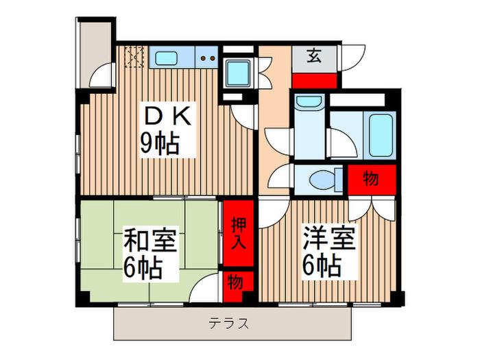 グレイスハイム越谷(2DK/2階)の間取り写真