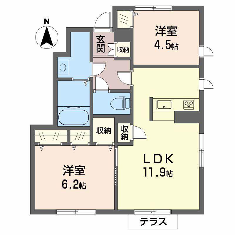 シャーメゾン上泉(2LDK/1階)の間取り写真