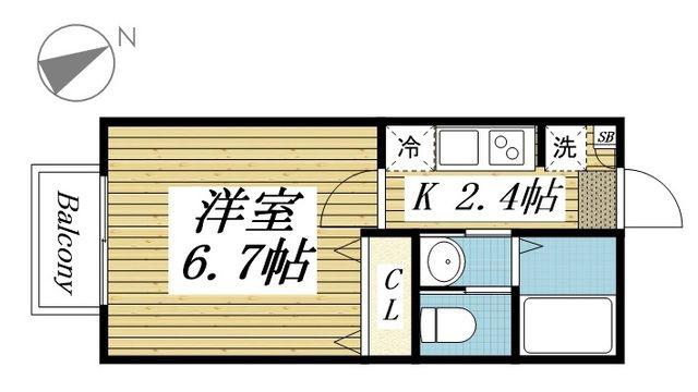 セカンドダウン(1K/2階)の間取り写真
