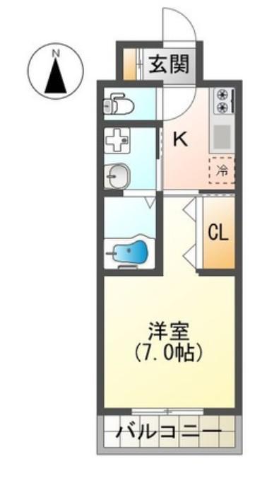 ハピネス本館(1K/2階)の間取り写真